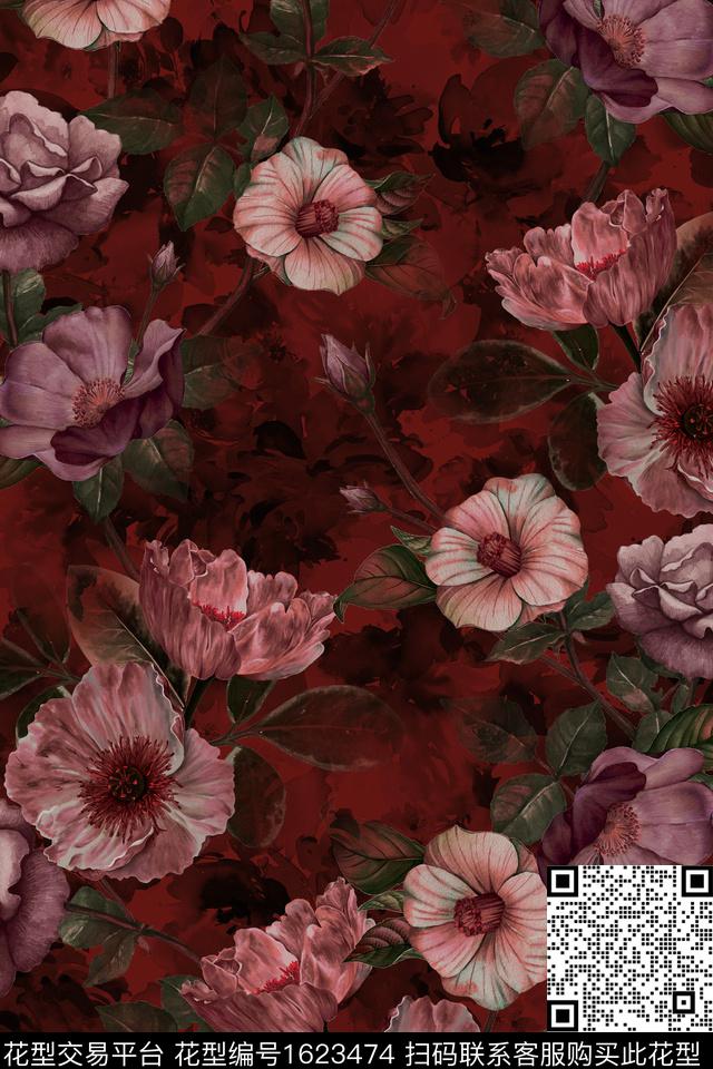 花卉水彩花卉中老年数码印花华亿平台下载（图片编号: 1623474） - 瓦栏（Walan）