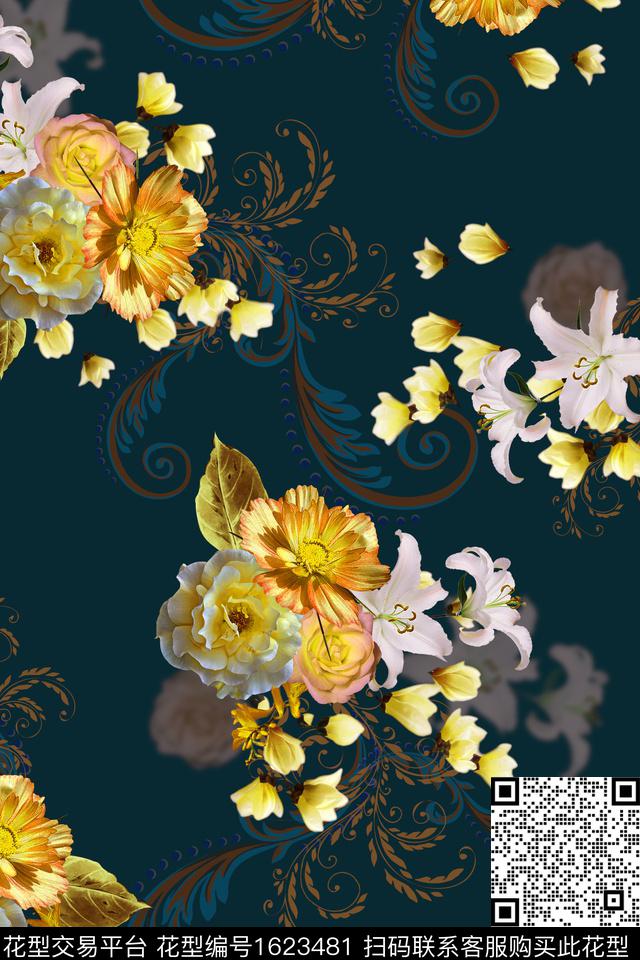 大花花卉中老年数码印花华亿平台下载（图片编号: 1623481） - 瓦栏（Walan）