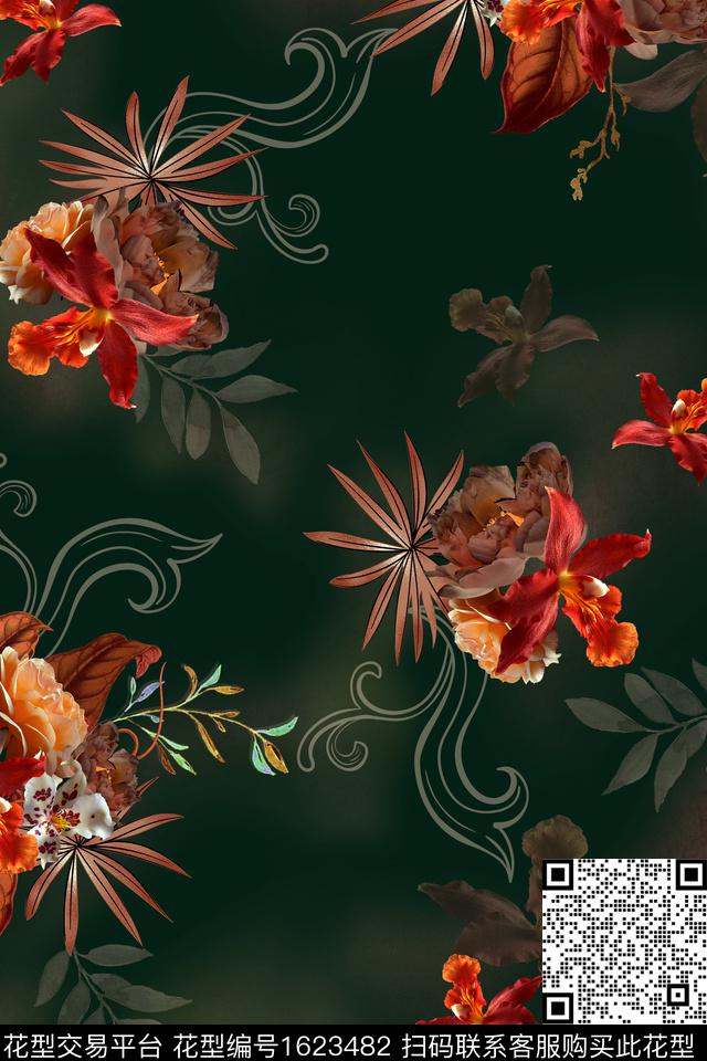 大花花卉中老年数码印花华亿平台下载（图片编号: 1623482） - 瓦栏（Walan）