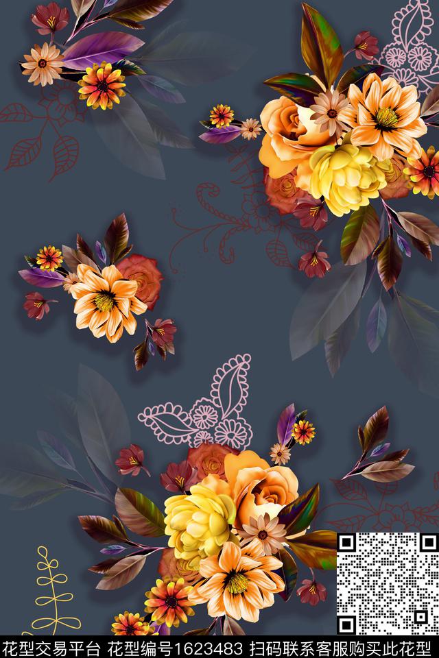 大花花卉中老年数码印花华亿平台下载（图片编号: 1623483） - 瓦栏（Walan）