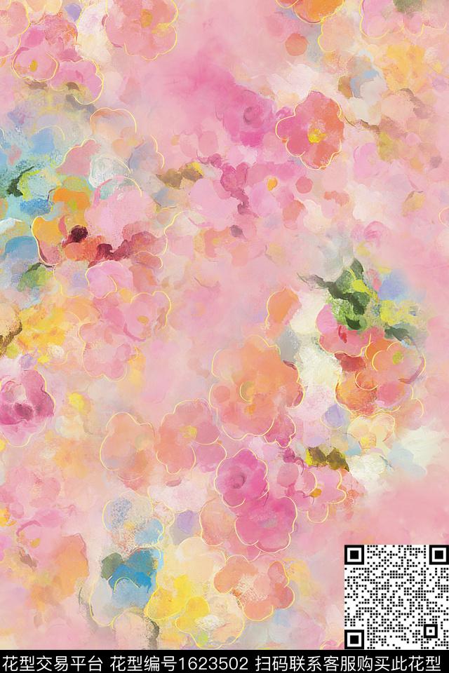 抽象花卉抽象描边数码印花华亿平台下载（图片编号: 1623502） - 瓦栏（Walan）