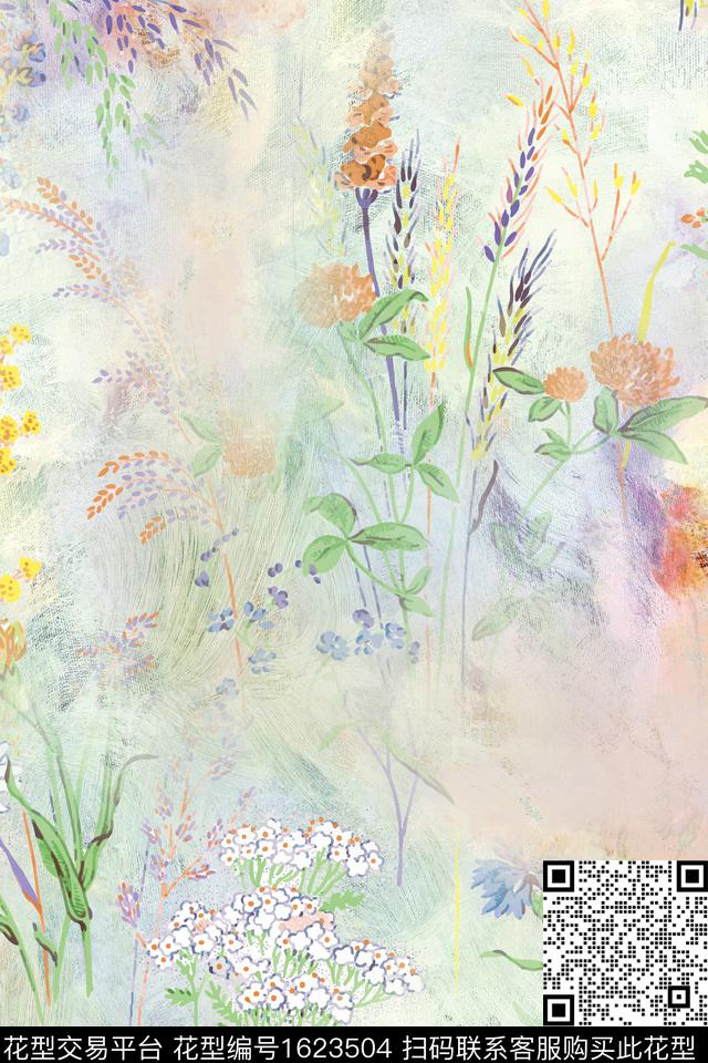 花卉水彩花卉植物数码印花华亿平台下载（图片编号: 1623504） - 瓦栏（Walan）