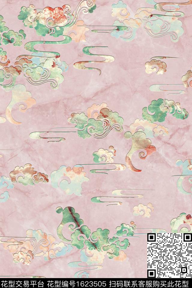 中国风香云纱祥云数码印花华亿平台下载（图片编号: 1623505） - 瓦栏（Walan）