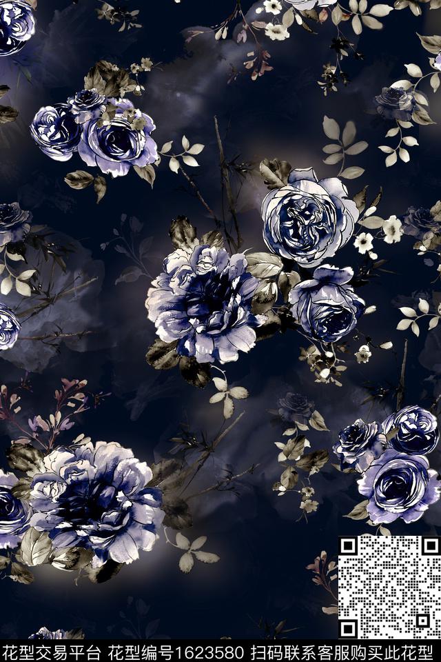 中东大花花卉数码印花华亿平台下载（图片编号: 1623580） - 瓦栏（Walan）