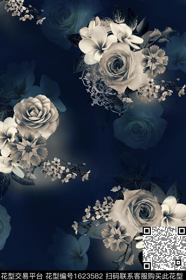 中东大花花卉数码印花华亿平台下载（图片编号: 1623582） - 瓦栏（Walan）