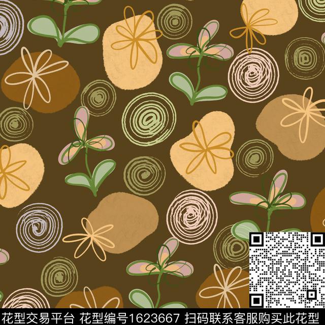 线圈花卉线条花数码印花华亿平台下载（图片编号: 1623667） - 瓦栏（Walan）