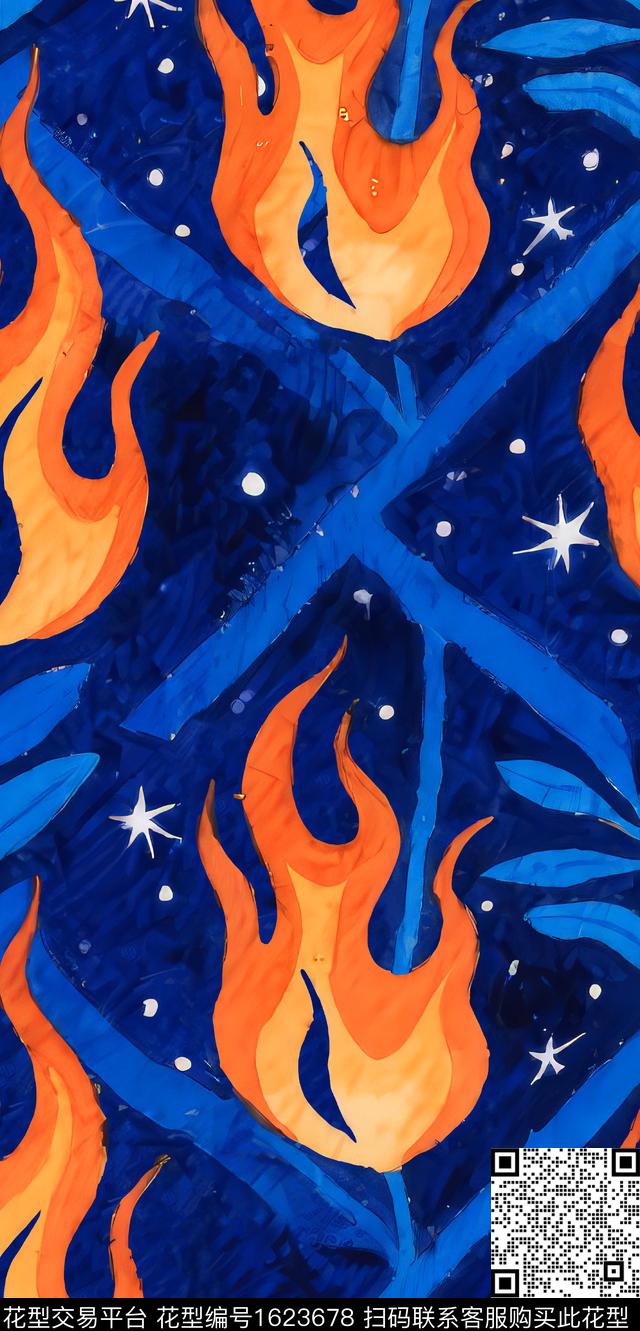 植物抽象火焰数码印花华亿平台下载（图片编号: 1623678） - 瓦栏（Walan）