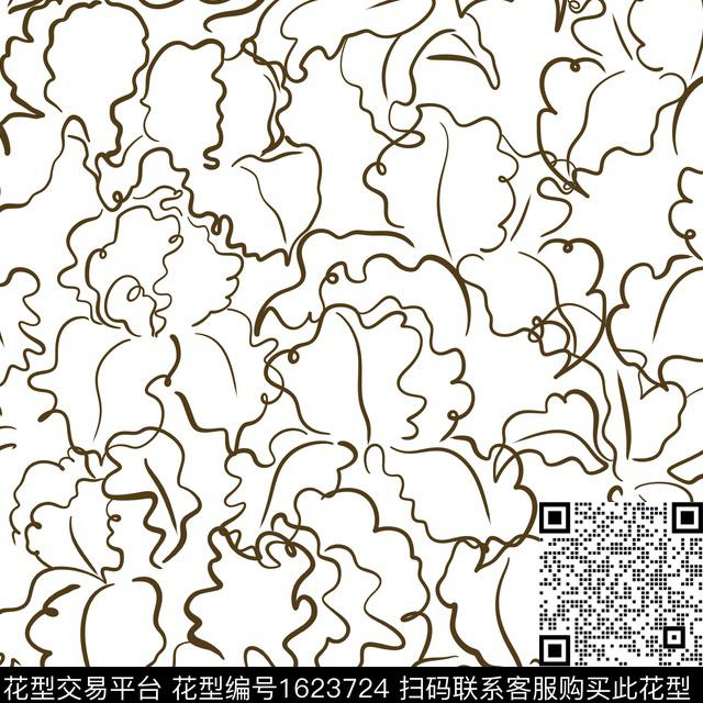 叶子线条画抽象传统印花华亿平台下载（图片编号: 1623724） - 瓦栏（Walan）