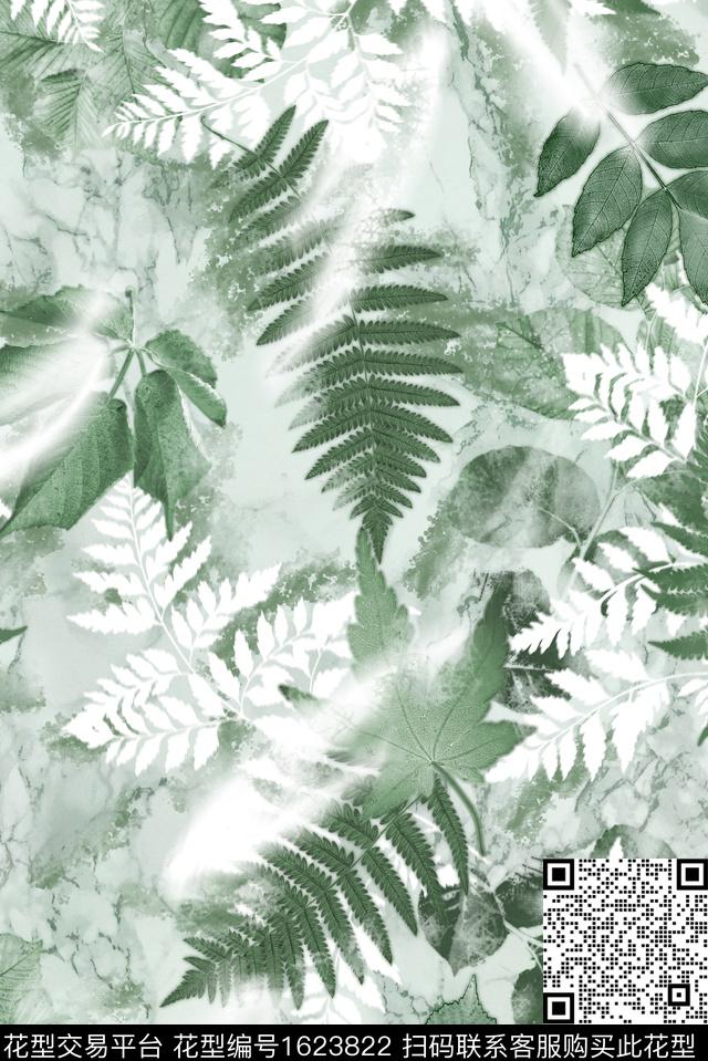 丝巾定位花渐变绿植树叶数码印花华亿平台下载（图片编号: 1623822） - 瓦栏（Walan）