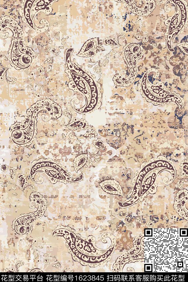 抽象民族风佩斯利数码印花华亿平台下载（图片编号: 1623845） - 瓦栏（Walan）