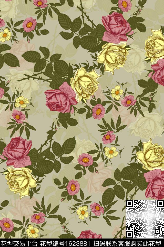 花卉满版散花影花数码印花华亿平台下载（图片编号: 1623881） - 瓦栏（Walan）