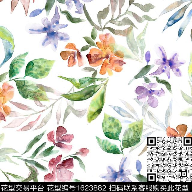 水彩花卉花卉白底花数码印花华亿平台下载（图片编号: 1623882） - 瓦栏（Walan）