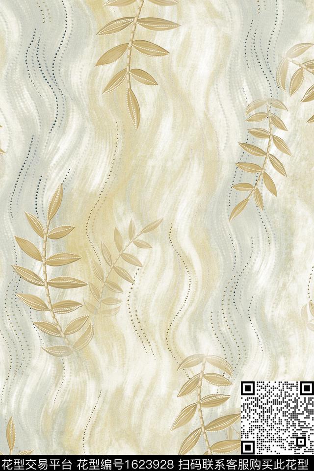 叶子水彩抽象数码印花华亿平台下载（图片编号: 1623928） - 瓦栏（Walan）