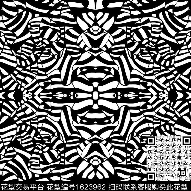 黑白抽象对称传统印花华亿平台下载（图片编号: 1623962） - 瓦栏（Walan）