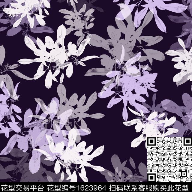 花卉影花黑底花卉数码印花华亿平台下载（图片编号: 1623964） - 瓦栏（Walan）