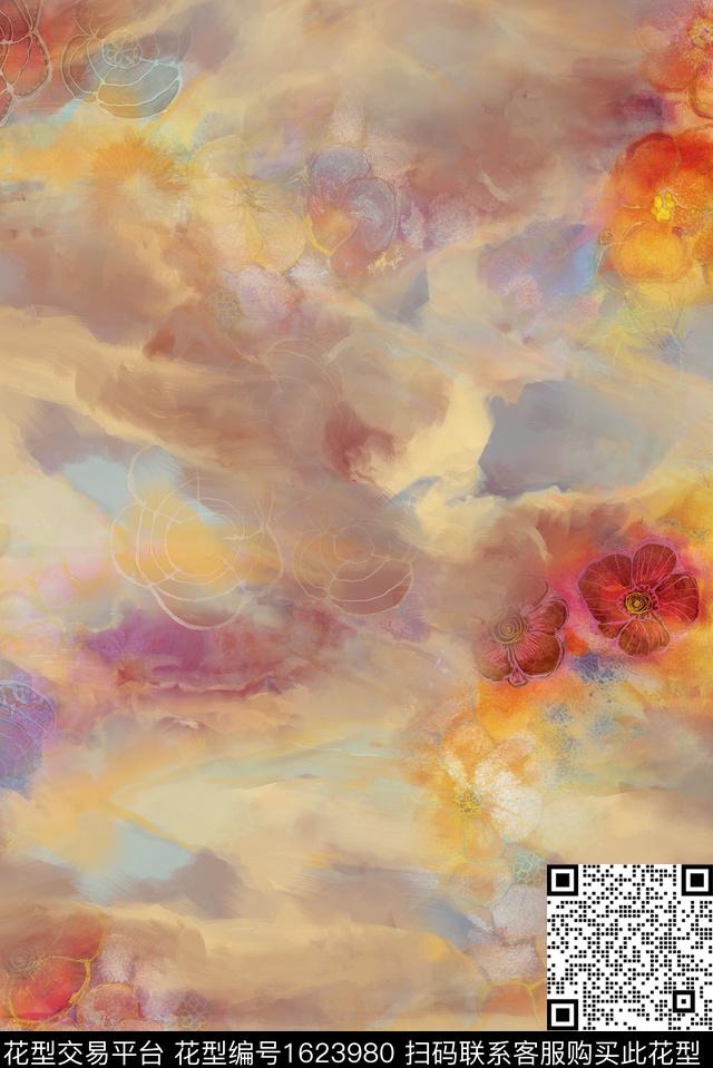 水彩抽象云雾数码印花华亿平台下载（图片编号: 1623980） - 瓦栏（Walan）