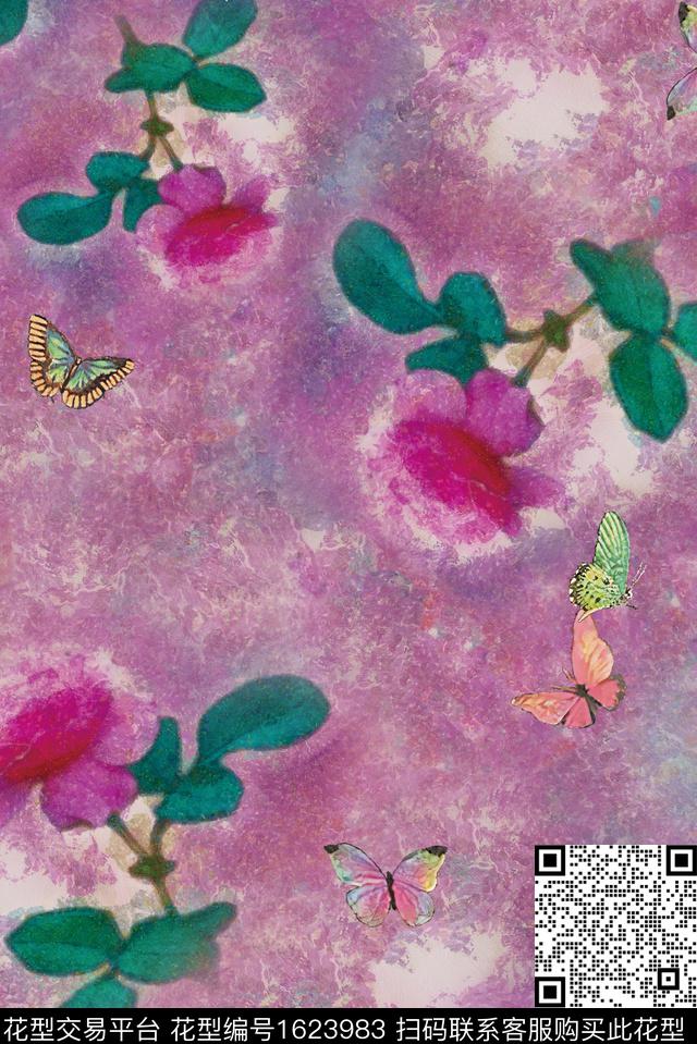花卉蝴蝶中老年数码印花华亿平台下载（图片编号: 1623983） - 瓦栏（Walan）