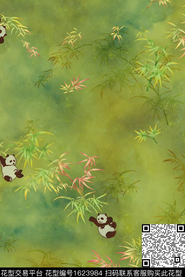 熊猫竹子中国风数码印花华亿平台下载（图片编号: 1623984） - 瓦栏（Walan）