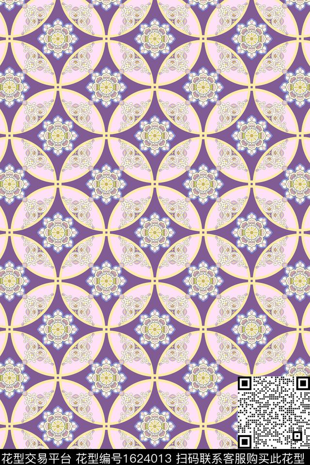 中国风旗袍圆形花数码印花华亿平台下载（图片编号: 1624013） - 瓦栏（Walan）