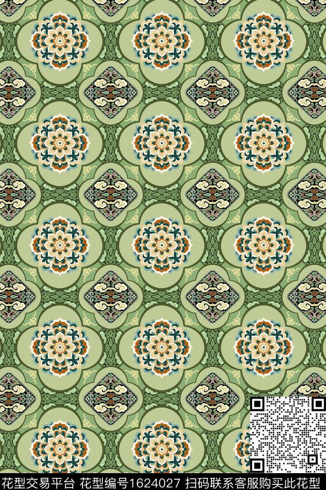 中国风旗袍宝相花数码印花华亿平台下载（图片编号: 1624027） - 瓦栏（Walan）