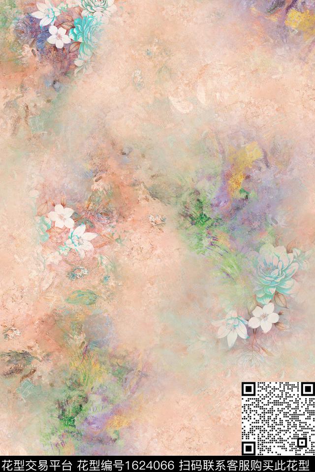 花卉油画肌理数码印花华亿平台下载（图片编号: 1624066） - 瓦栏（Walan）