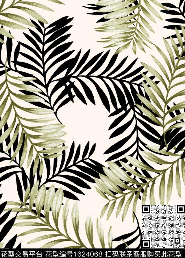 简约热带棕榈叶数码印花华亿平台下载（图片编号: 1624068） - 瓦栏（Walan）