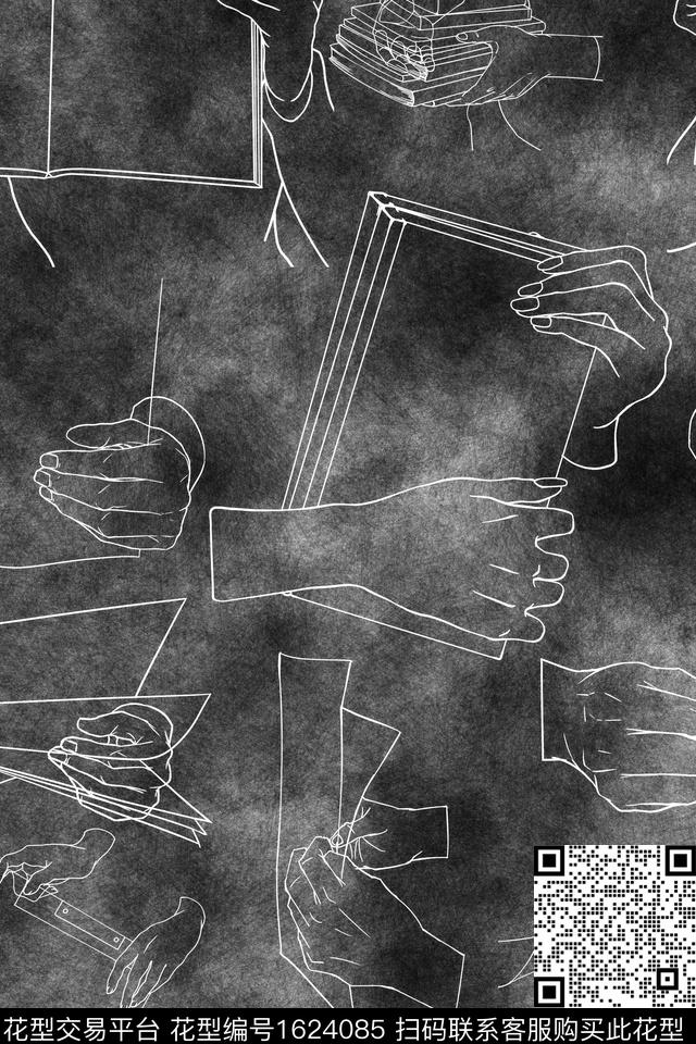 线条画手势书本数码印花华亿平台下载（图片编号: 1624085） - 瓦栏（Walan）
