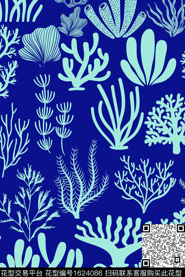植物珊瑚海洋传统印花华亿平台下载（图片编号: 1624086） - 瓦栏（Walan）