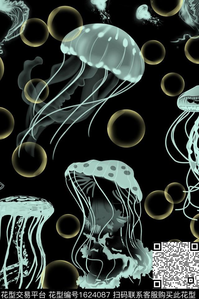 海洋水母泡泡数码印花华亿平台下载（图片编号: 1624087） - 瓦栏（Walan）