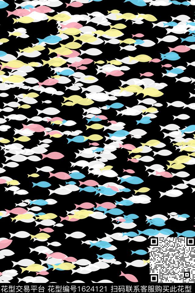 鱼剪影小鱼传统印花华亿平台下载（图片编号: 1624121） - 瓦栏（Walan）