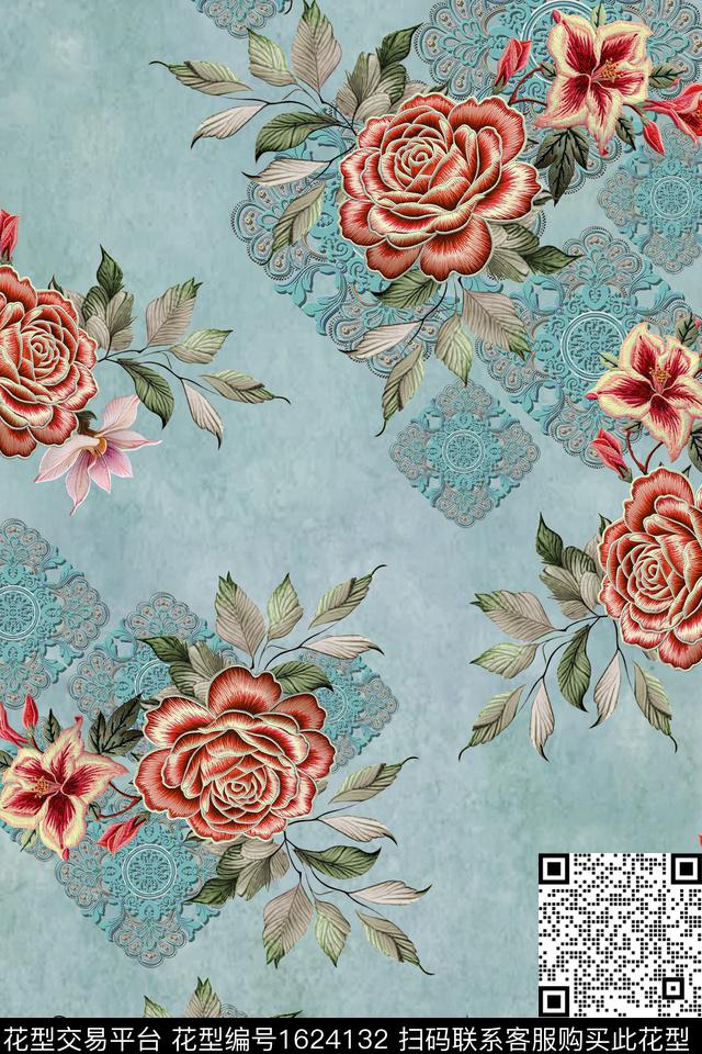 刺绣花卉民族风数码印花华亿平台下载（图片编号: 1624132） - 瓦栏（Walan）