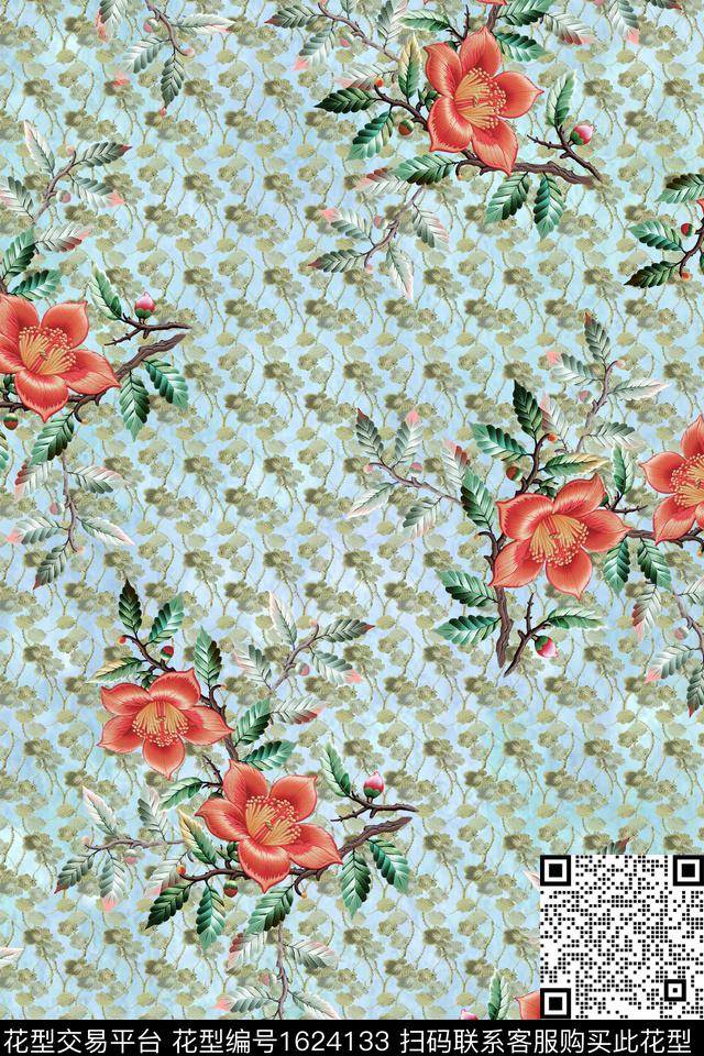 刺绣花卉跳接数码印花华亿平台下载（图片编号: 1624133） - 瓦栏（Walan）