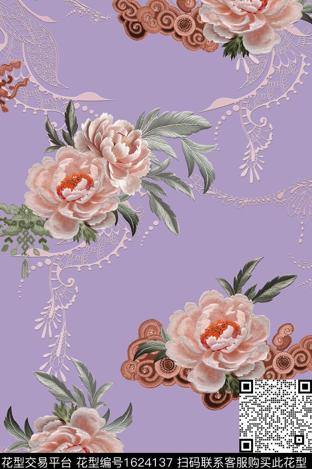 刺绣花卉民族风数码印花华亿平台下载（图片编号: 1624137） - 瓦栏（Walan）