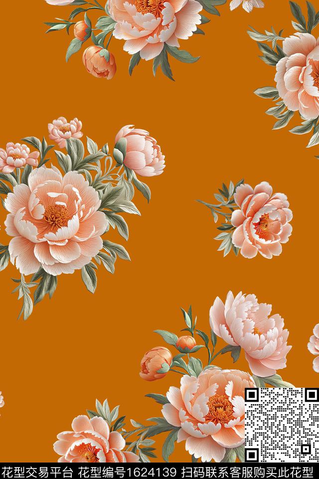 刺绣花卉跳接数码印花华亿平台下载（图片编号: 1624139） - 瓦栏（Walan）