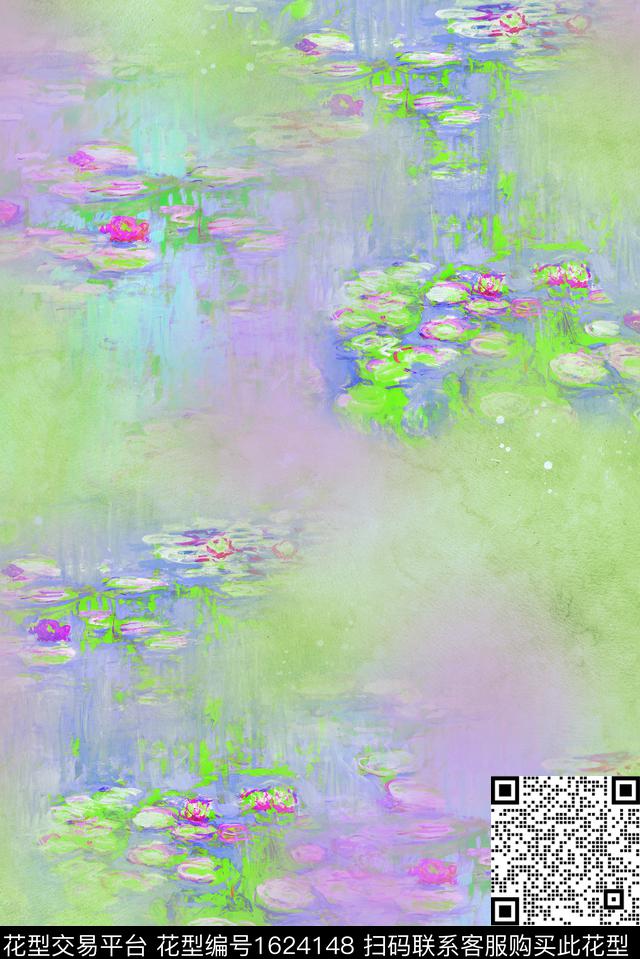 油画华亿平台荷花抽象数码印花华亿平台下载（图片编号: 1624148） - 瓦栏（Walan）