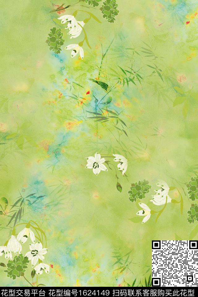 中国风花卉水彩数码印花华亿平台下载（图片编号: 1624149） - 瓦栏（Walan）