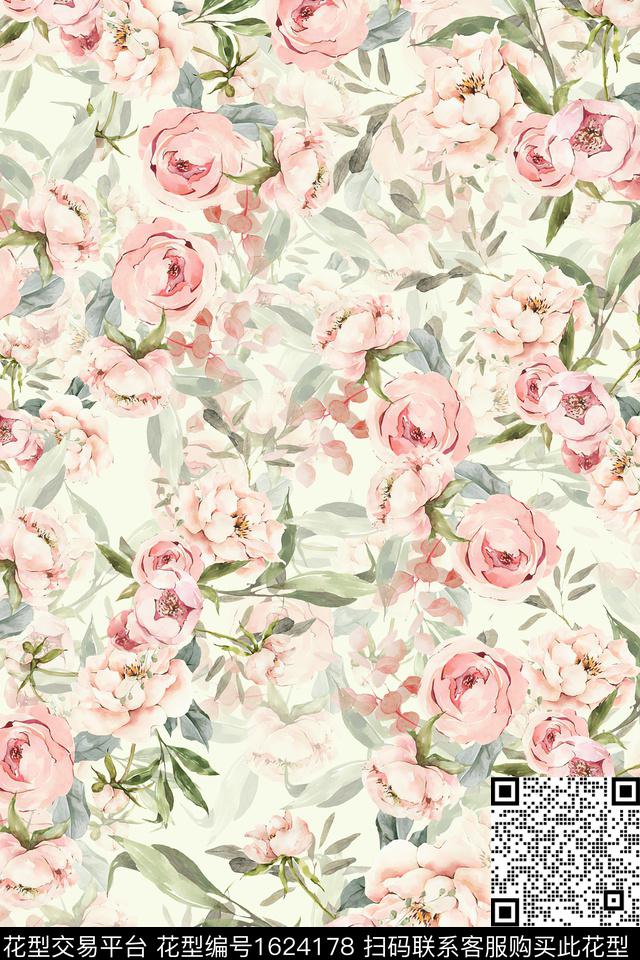 水彩花卉影花花卉数码印花华亿平台下载（图片编号: 1624178） - 瓦栏（Walan）
