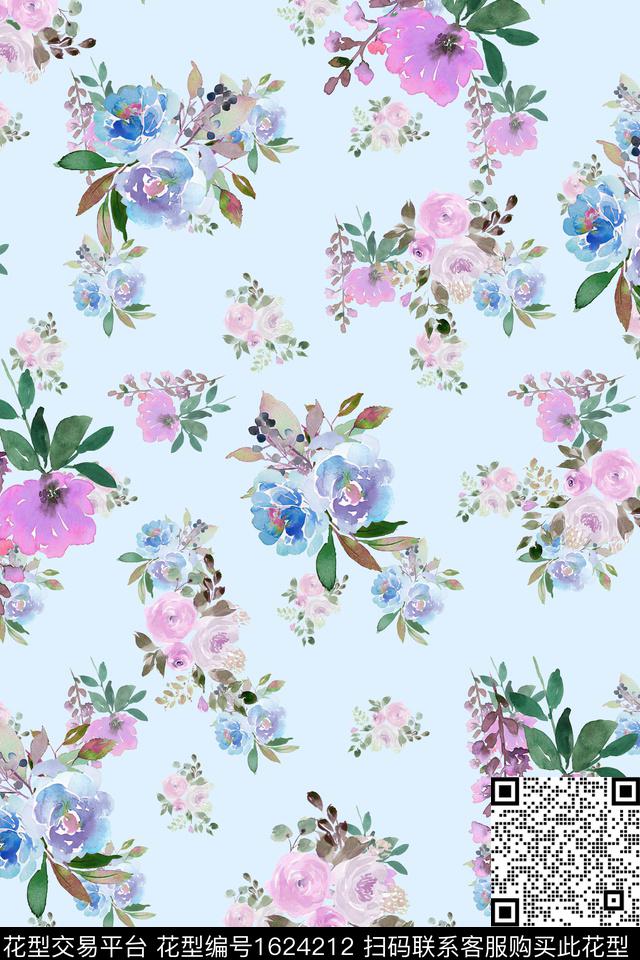 花卉水彩花卉碎花数码印花华亿平台下载（图片编号: 1624212） - 瓦栏（Walan）
