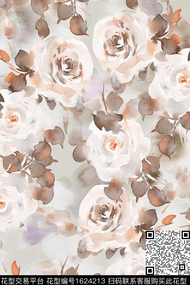 花卉水彩花卉数码印花华亿平台下载（图片编号: 1624213） - 瓦栏（Walan）