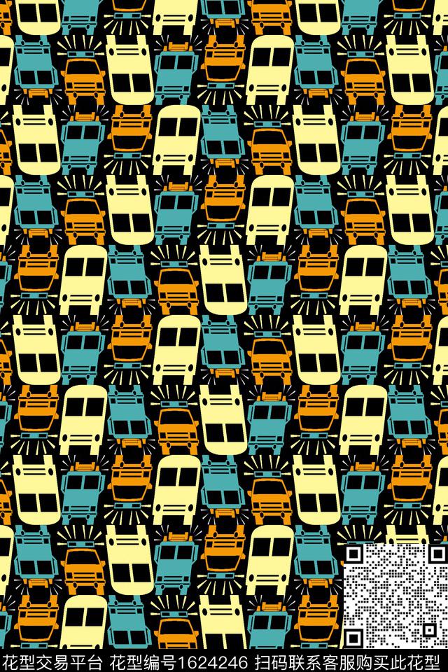 趣味汽车几何传统印花华亿平台下载（图片编号: 1624246） - 瓦栏（Walan）