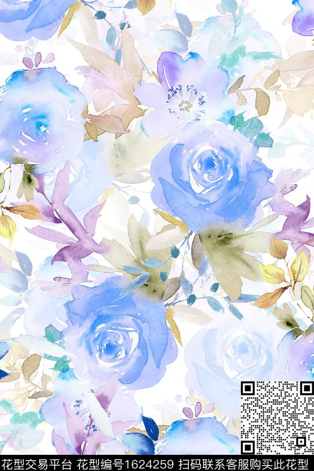 花卉水彩花卉春夏华亿平台数码印花华亿平台下载（图片编号: 1624259） - 瓦栏（Walan）