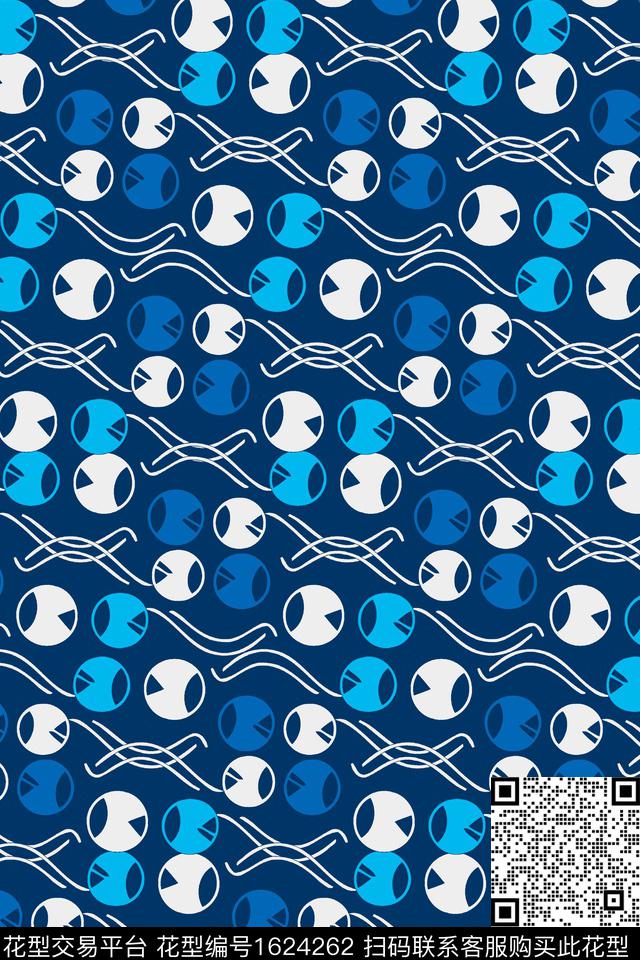 线条几何蓝色传统印花华亿平台下载（图片编号: 1624262） - 瓦栏（Walan）