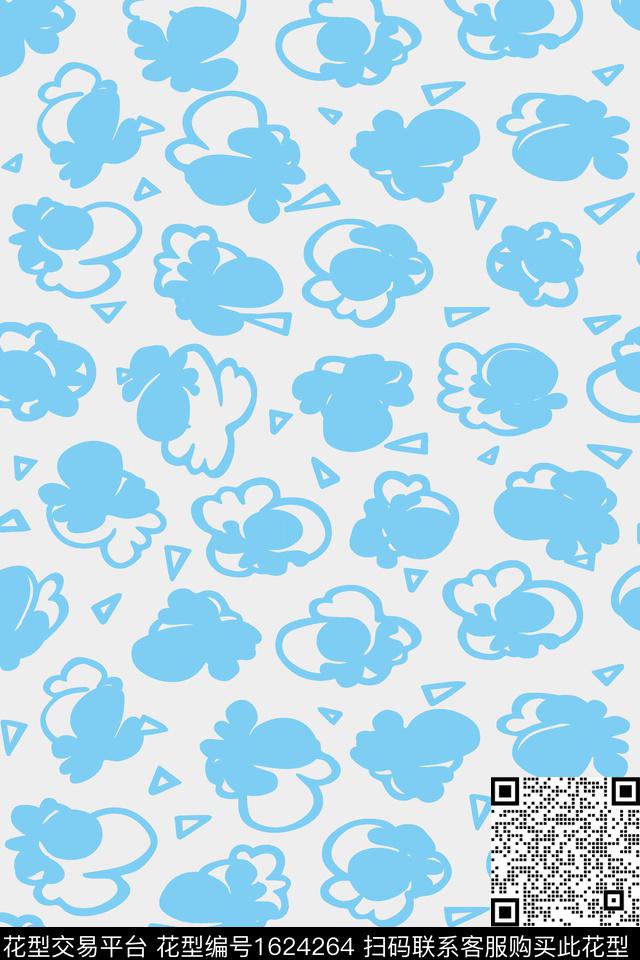 几何蓝色趣味传统印花华亿平台下载（图片编号: 1624264） - 瓦栏（Walan）