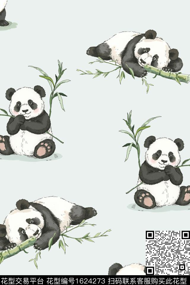 卡通动物熊猫水墨风数码印花华亿平台下载（图片编号: 1624273） - 瓦栏（Walan）