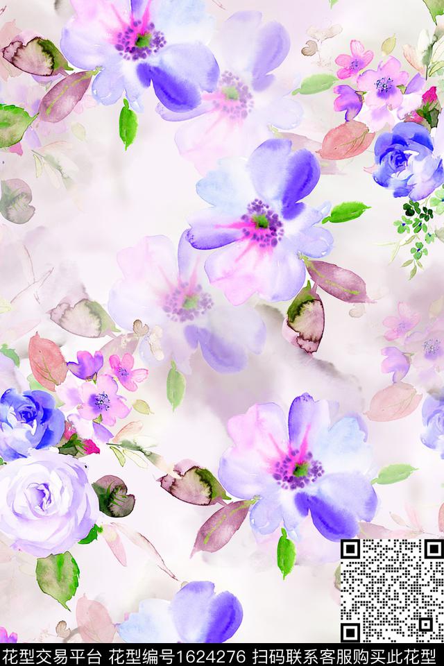 花卉水彩花卉春夏华亿平台数码印花华亿平台下载（图片编号: 1624276） - 瓦栏（Walan）