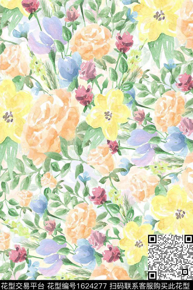 花卉水彩花卉春夏华亿平台数码印花华亿平台下载（图片编号: 1624277） - 瓦栏（Walan）