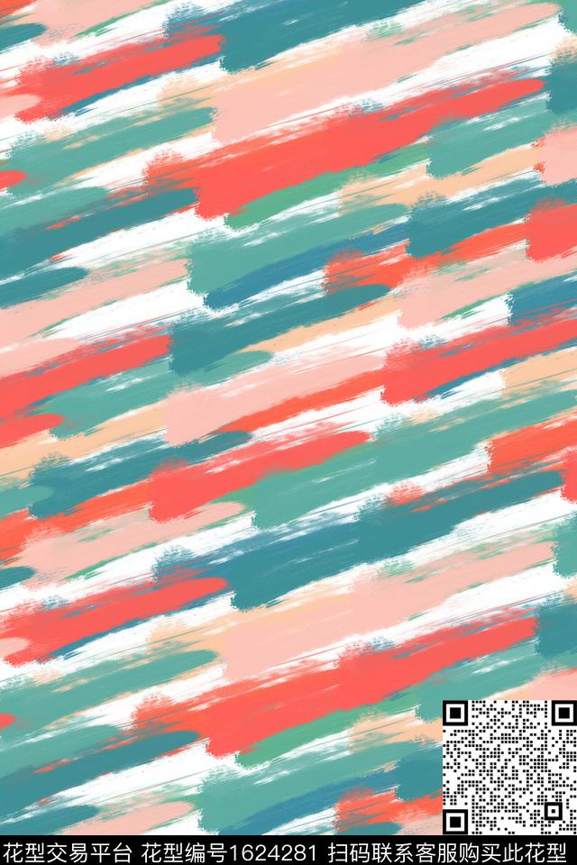 抽象笔触涂鸦数码印花华亿平台下载（图片编号: 1624281） - 瓦栏（Walan）