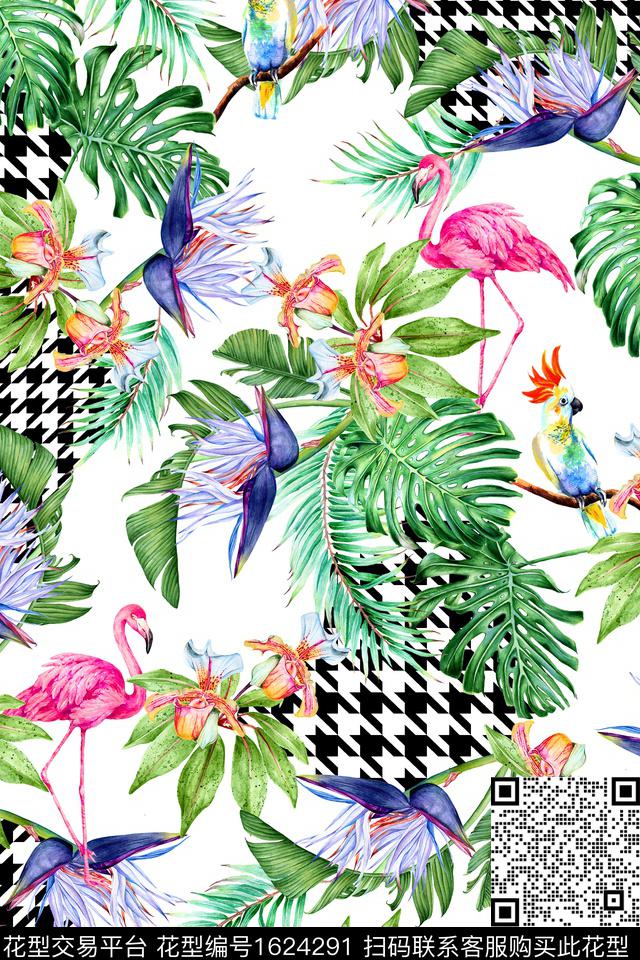 春夏华亿平台水彩花卉火烈鸟数码印花华亿平台下载（图片编号: 1624291） - 瓦栏（Walan）