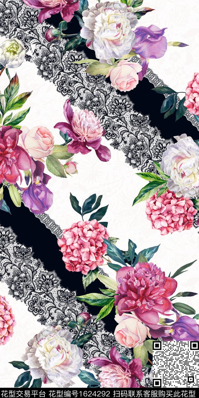 花卉春夏华亿平台水彩花卉数码印花华亿平台下载（图片编号: 1624292） - 瓦栏（Walan）