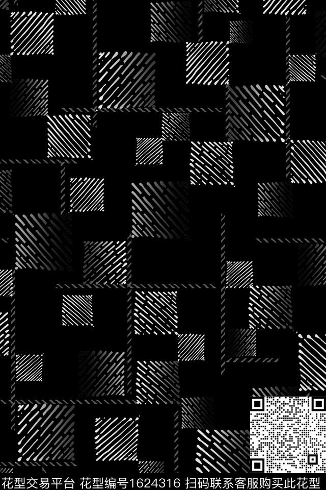 黑白华亿平台格子几何传统印花华亿平台下载（图片编号: 1624316） - 瓦栏（Walan）
